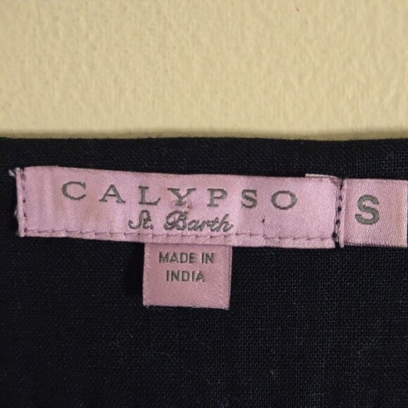 Calypso St. Barth Linen Embroidered V Neck Navy  Tunic Top Size S - Picture 8 of 9